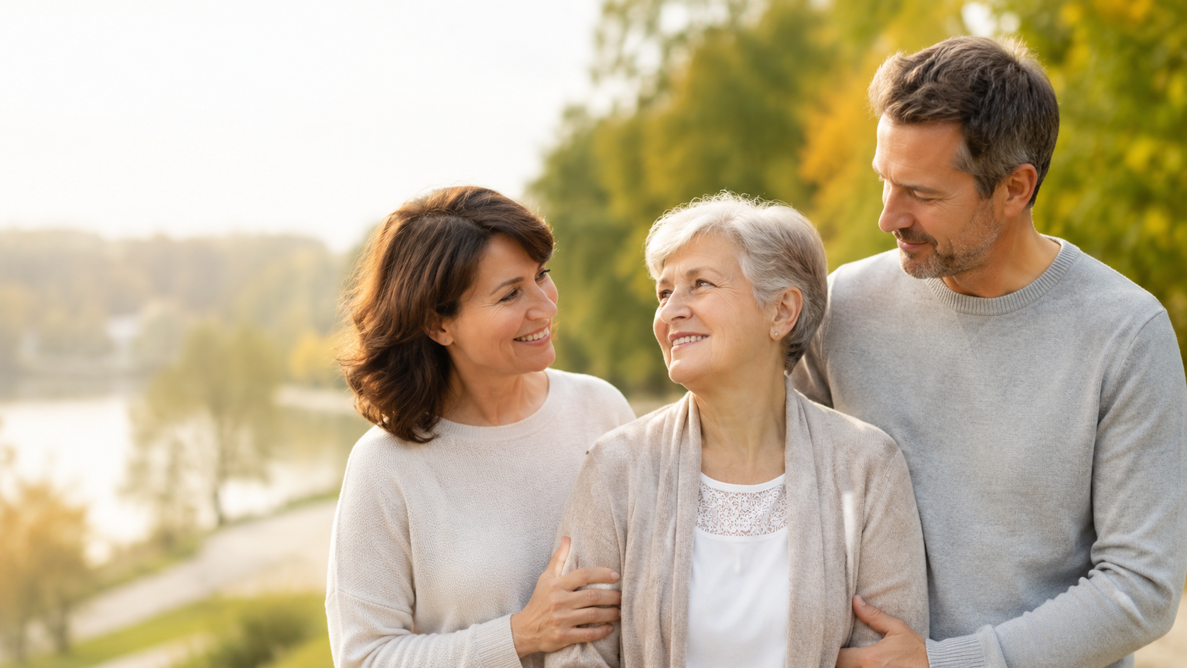 Personne âgée accompagnée par sa famille